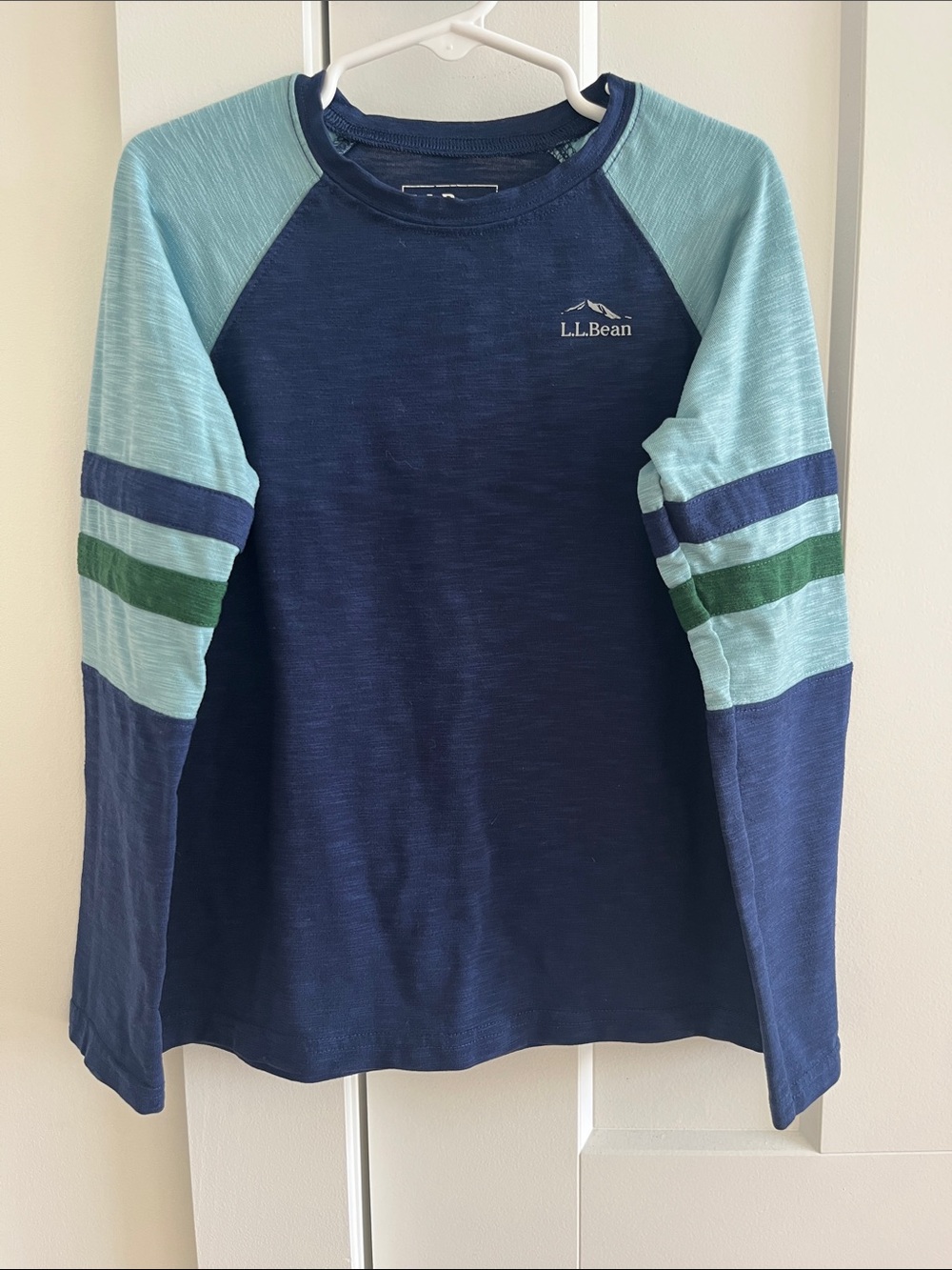 L.L. Bean Navy, Light Blue & Green Raglan Long-Sleeve Tee